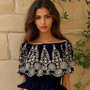 AE scallop embroidered floral crop top m
